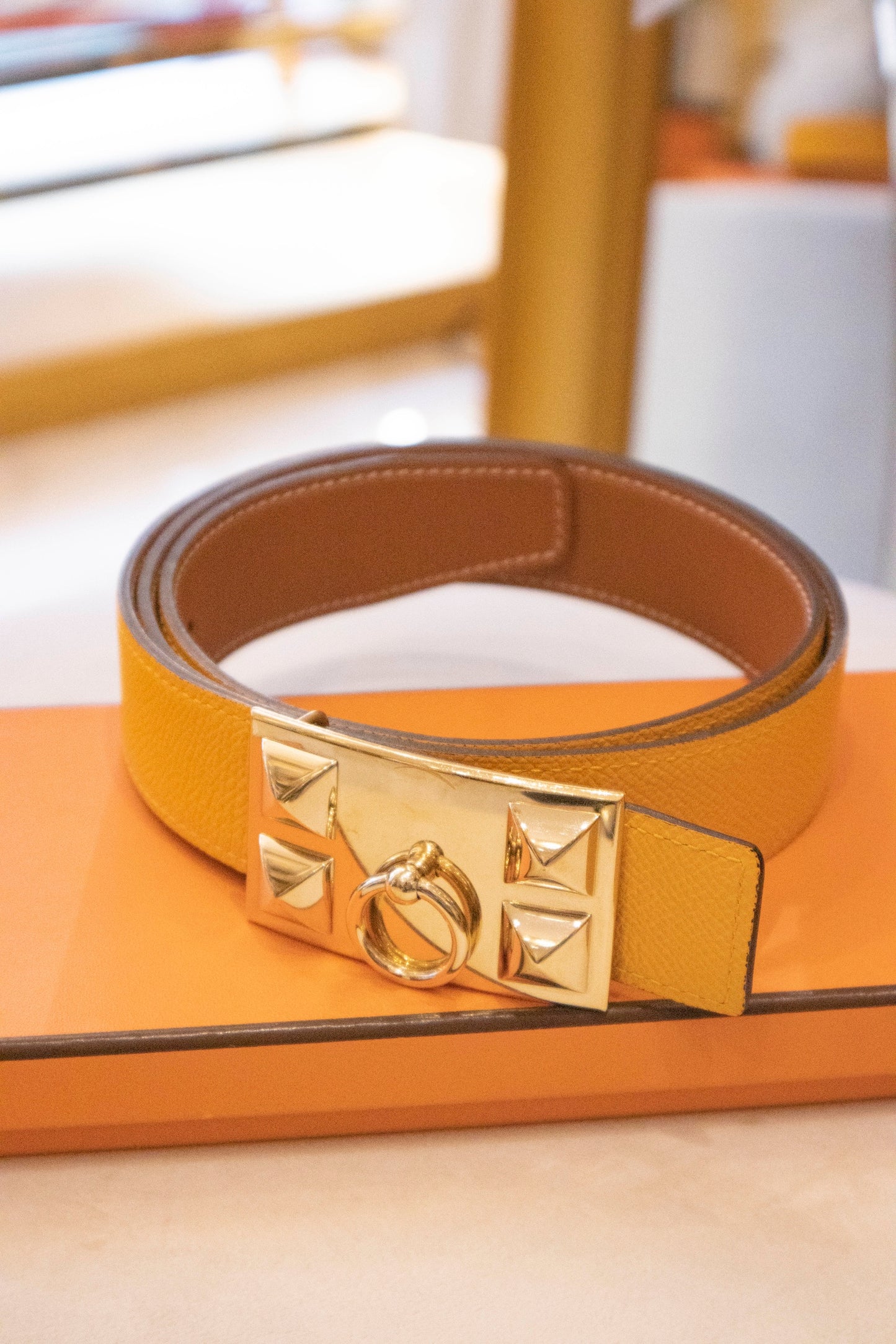 Hermès - Wendegürtel Collier de Chien Swift Leder Cognac & Epsom Leder orange