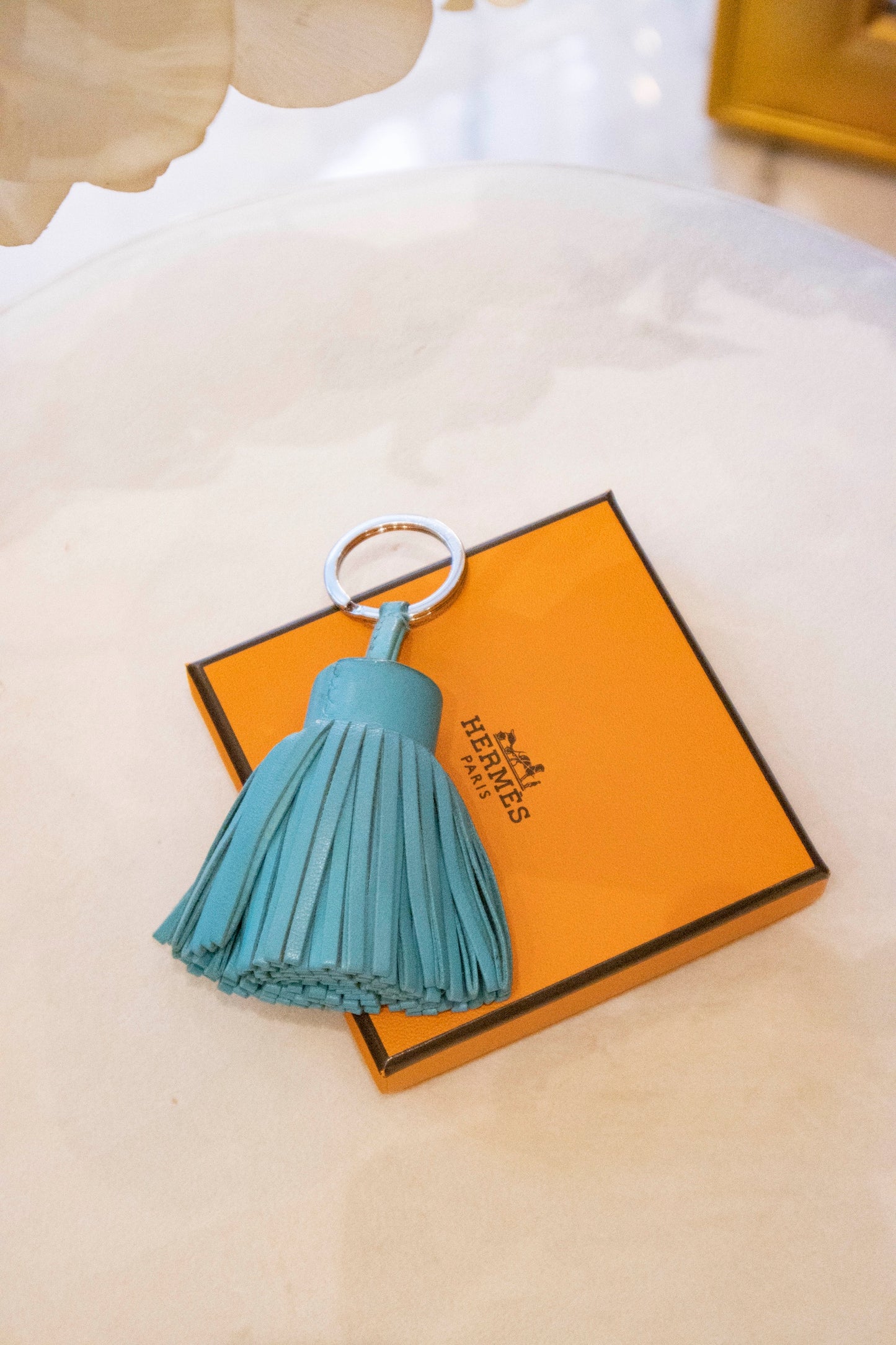 Hermès - Schlüsselanhänger türkis Silberne Hardware