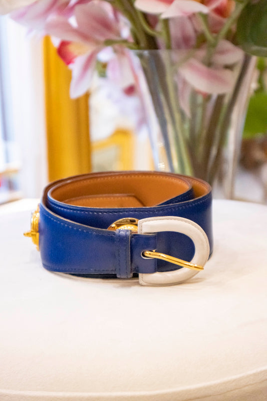 Hermès - Vintage Gürtel blau Goldene Hardware