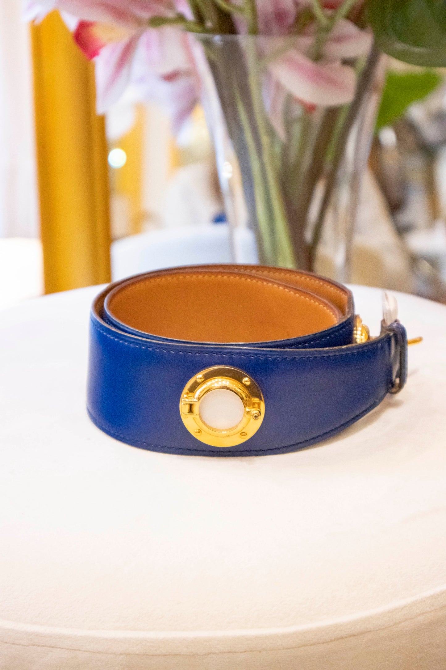 Hermès - Vintage Gürtel blau Goldene Hardware
