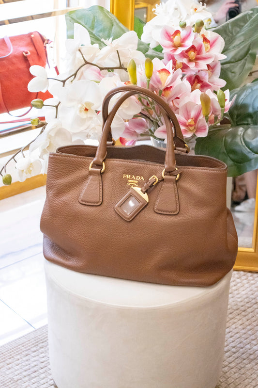 Prada - Leder Shopper Cognac Goldene Hardware