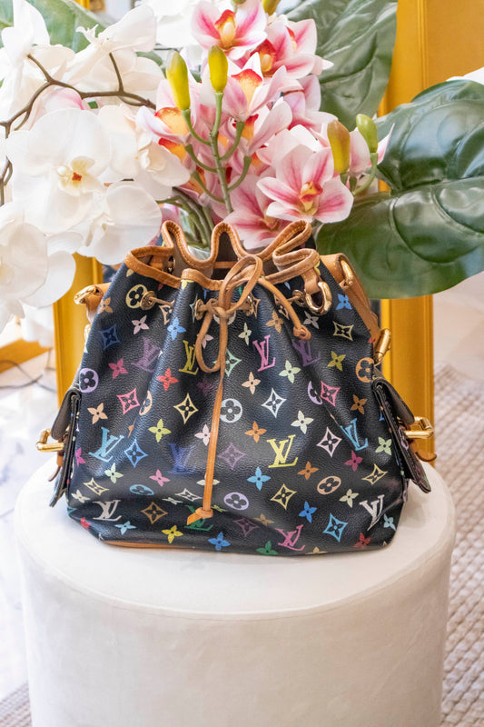 Louis Vuitton - Sac Noe Multicolor - schwarzes Murakami Monogram Canvas mit Vachetta Lederbesatz