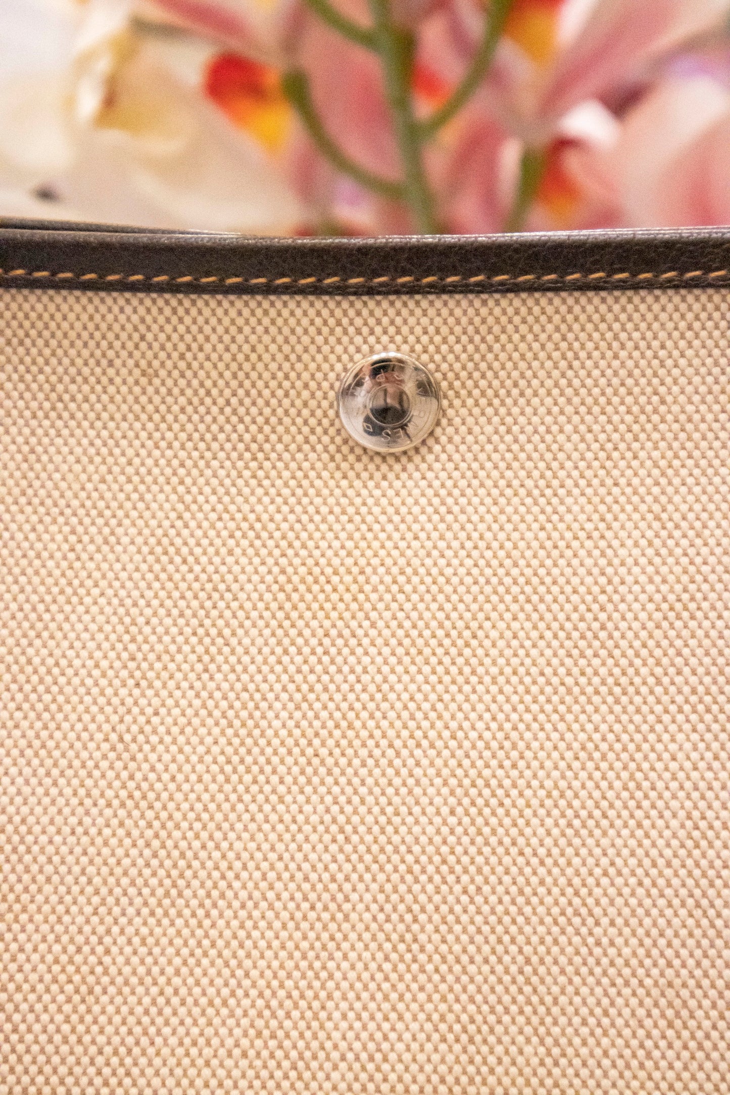 Hermès - Garden Party 36 aus beigefarbenem Canvas mit braunem Lederbesatz