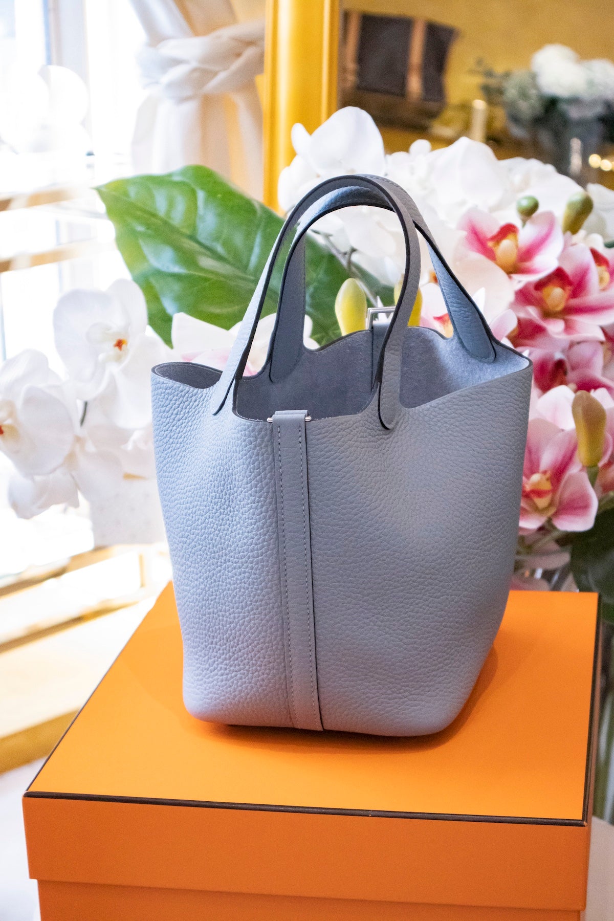 Hermès - Sac Picotin Lock 18 Taurillon Clemence Leder Gris Pantin