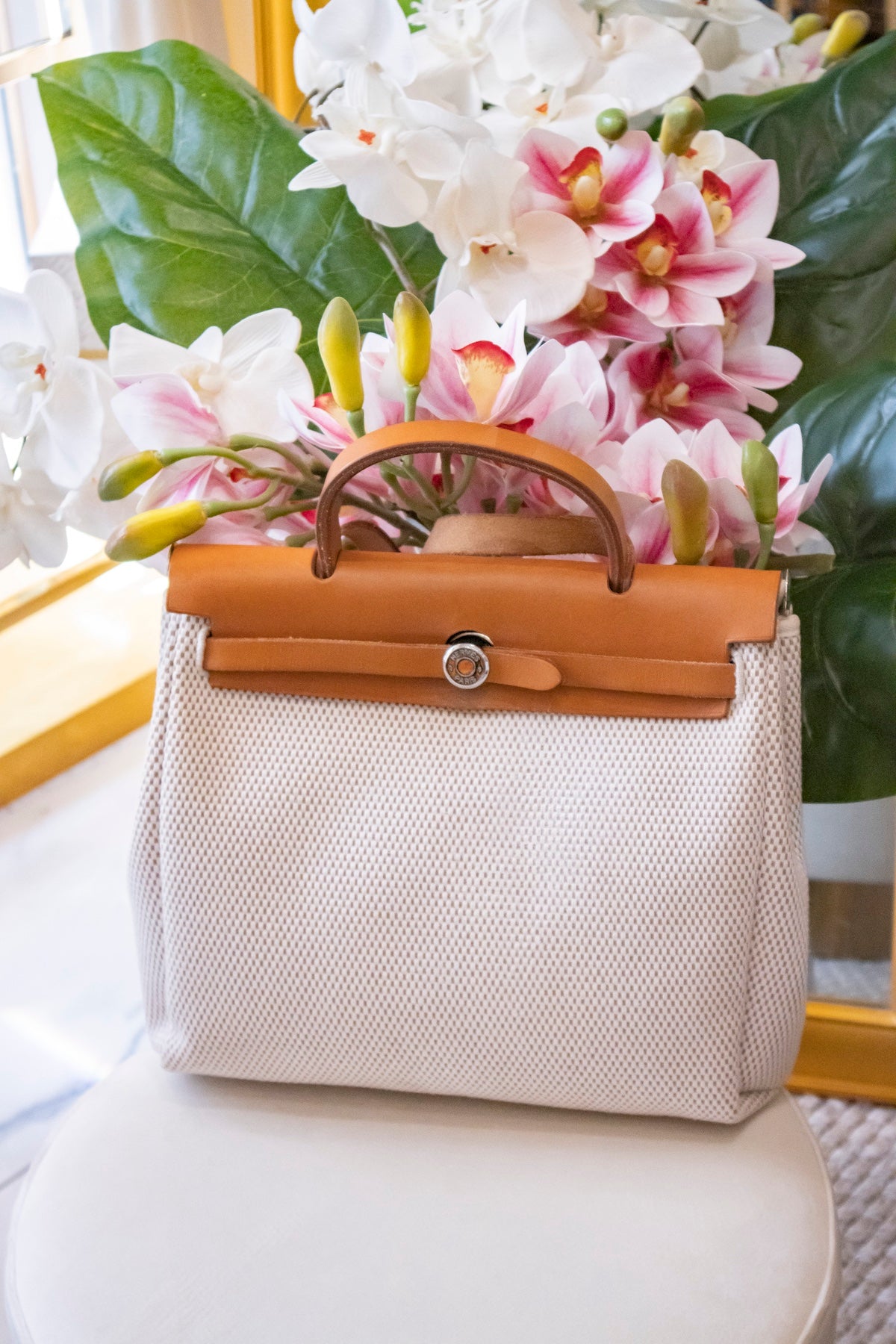 Hermès - Herbag Toile Canvas und Vache Hunter Leder in Ecru und Beige
