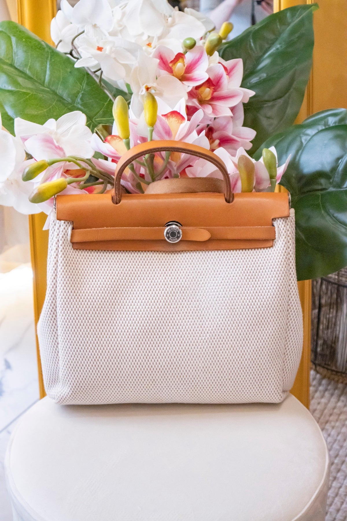 Hermès - Herbag Toile Canvas und Vache Hunter Leder in Ecru und Beige