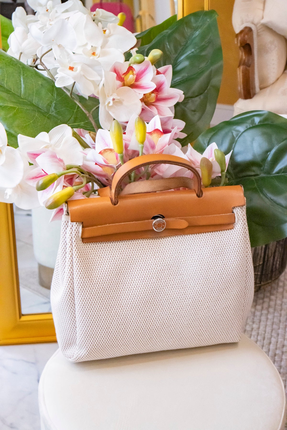 Hermès - Herbag Toile Canvas und Vache Hunter Leder in Ecru und Beige