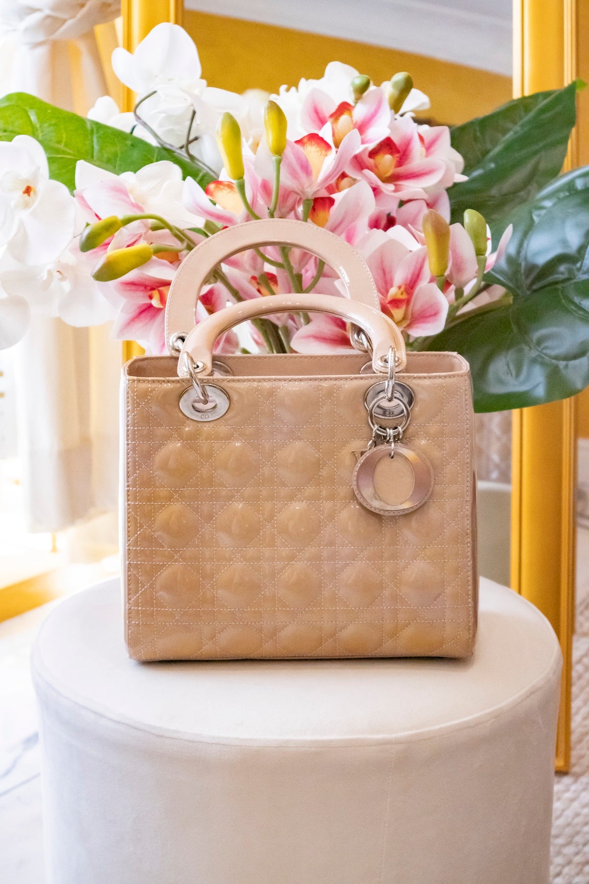 Dior - Lady Dior Lackleder Beige silberne Hardware
