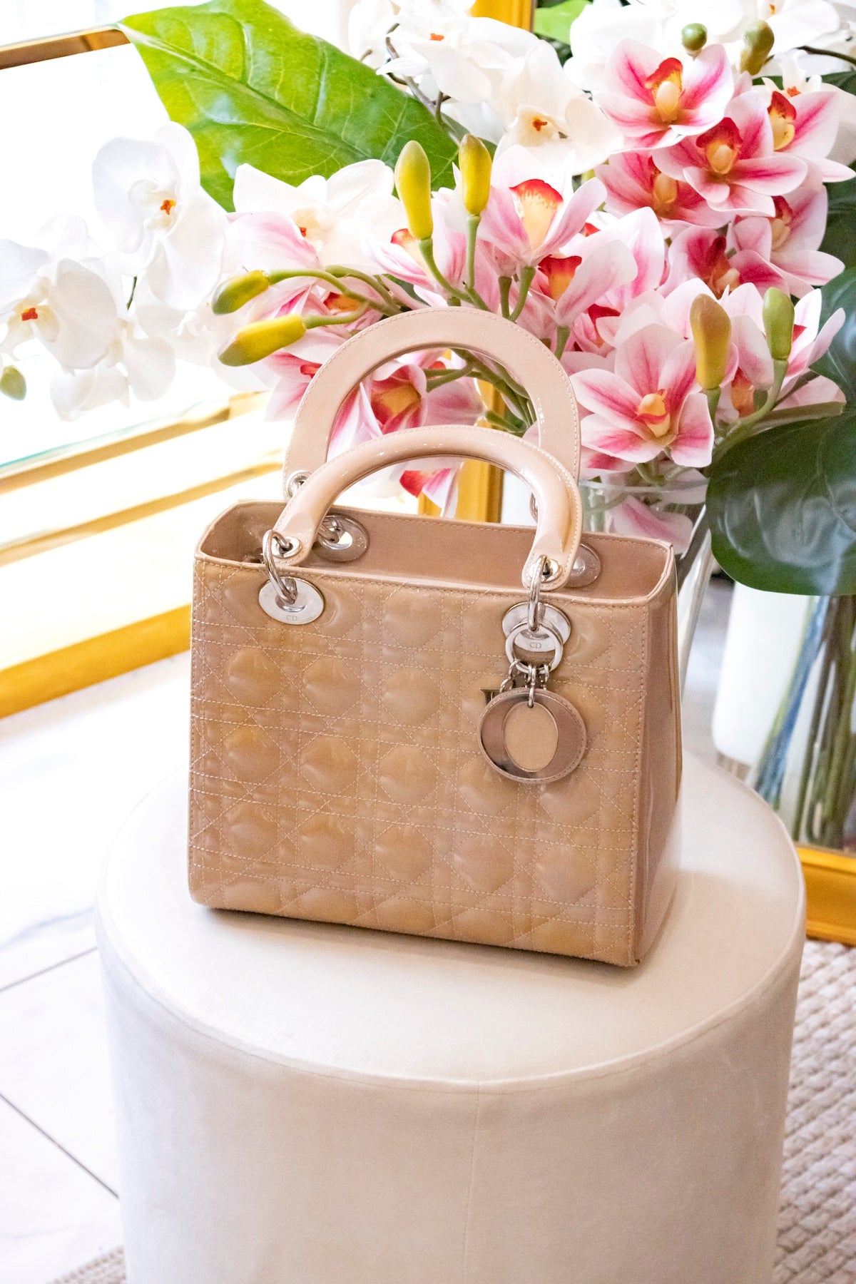 Dior - Lady Dior Lackleder Beige silberne Hardware