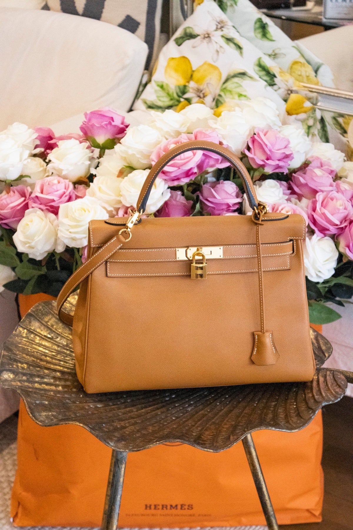 Hermès - Kelly Bag 32 Retourne Toffee Veau Evercolor Goldene Hardware