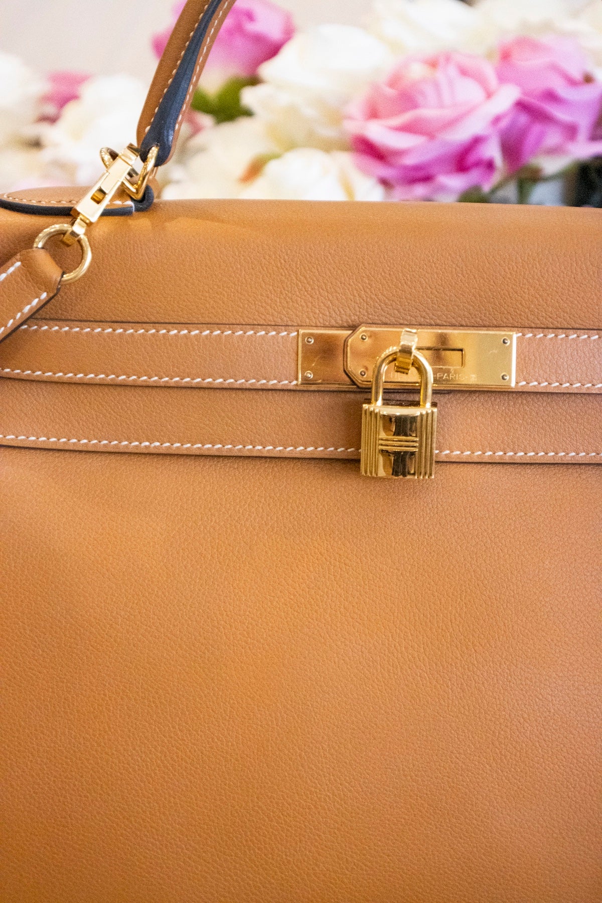 Hermès - Kelly Bag 32 Retourne Toffee Veau Evercolor Goldene Hardware