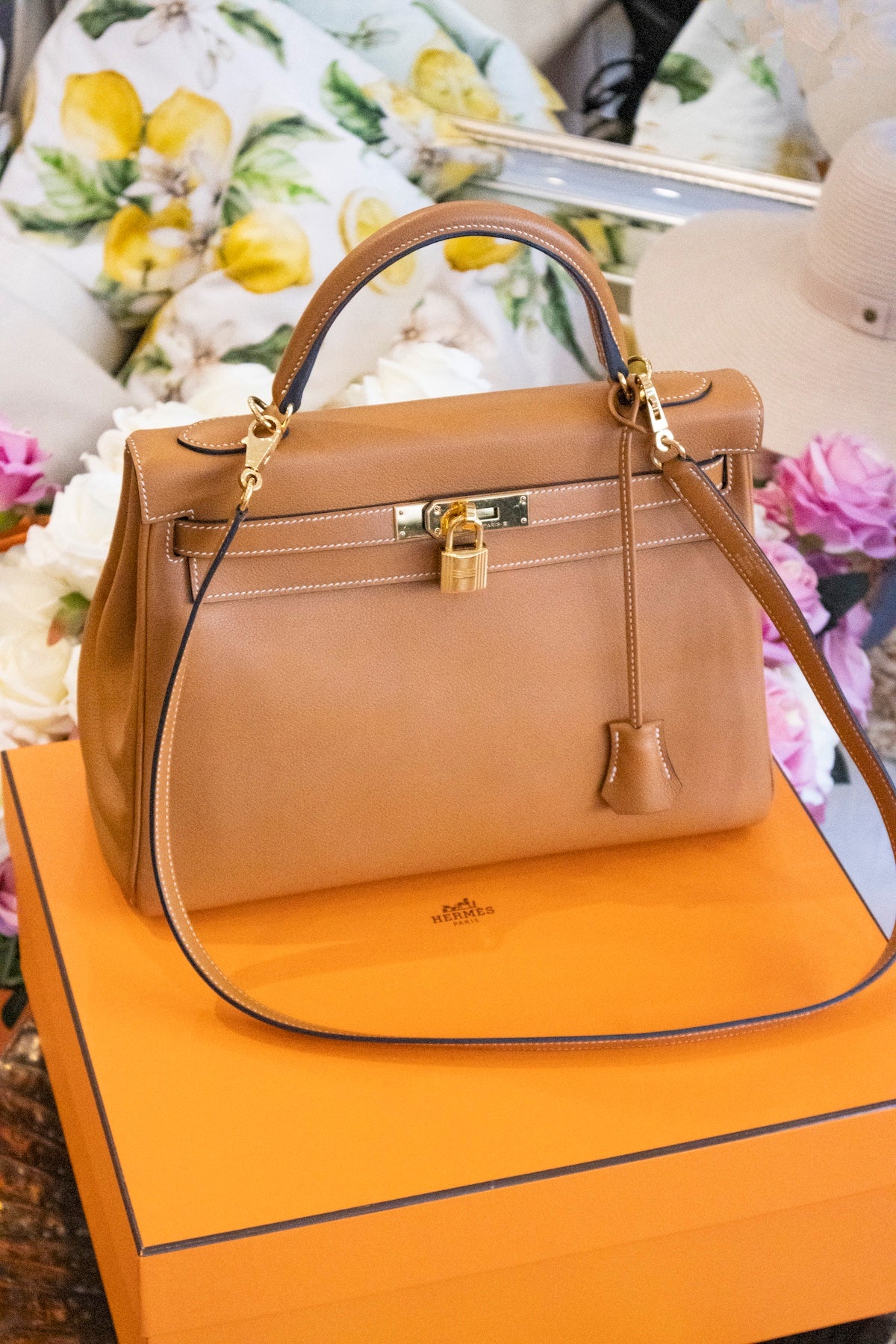 Hermès - Kelly Bag 32 Retourne Toffee Veau Evercolor Goldene Hardware