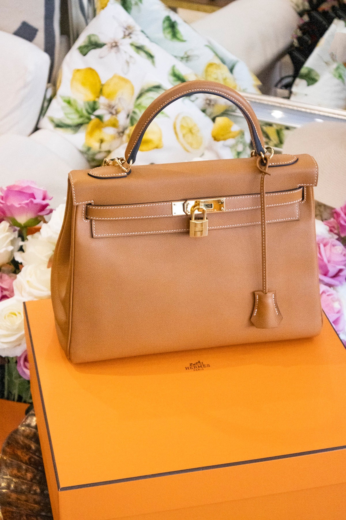 Hermès - Kelly Bag 32 Retourne Toffee Veau Evercolor Goldene Hardware