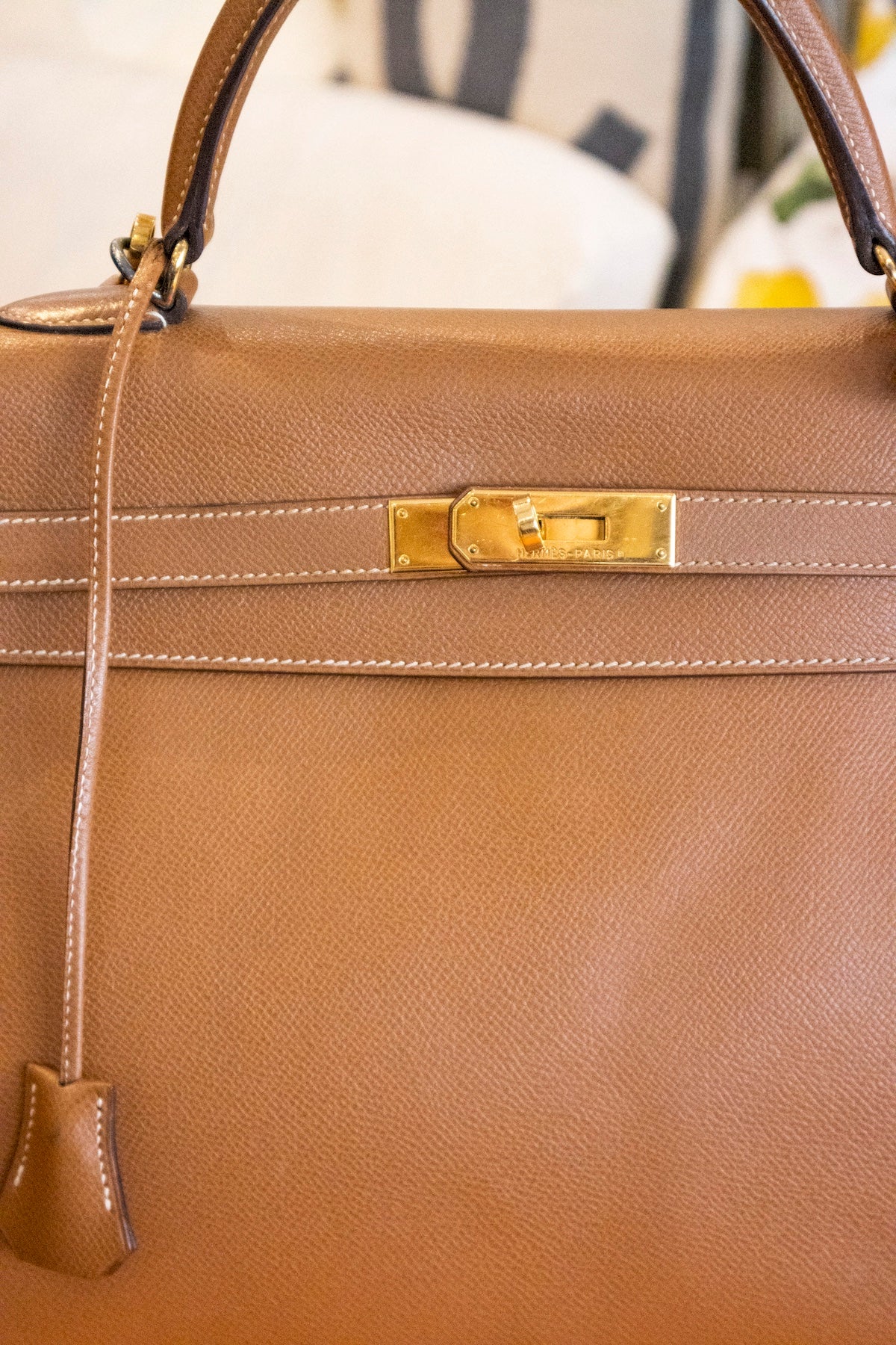 Hermès - Vintage Kelly Bag 35 Gold Courchevel Leder Goldene Hardware