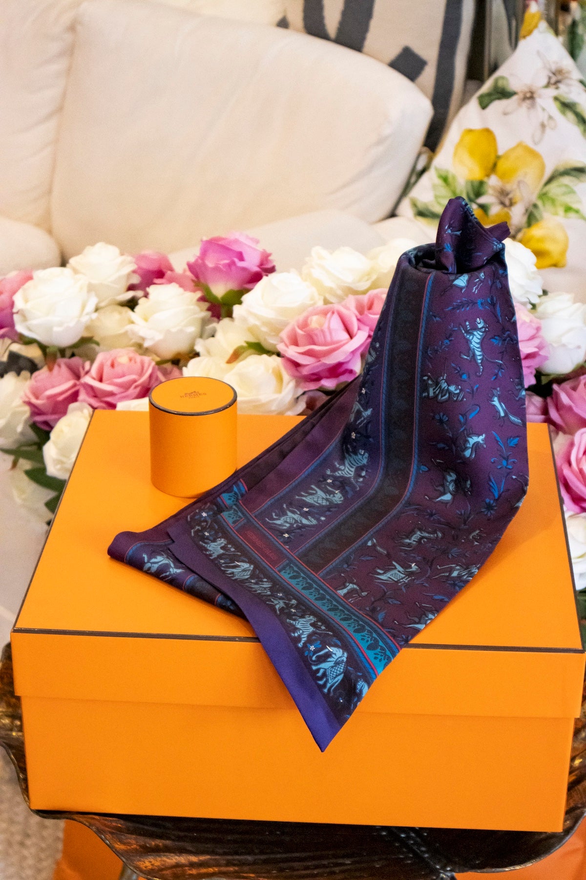 Hermès - Maxi Twilly Seide lila blau