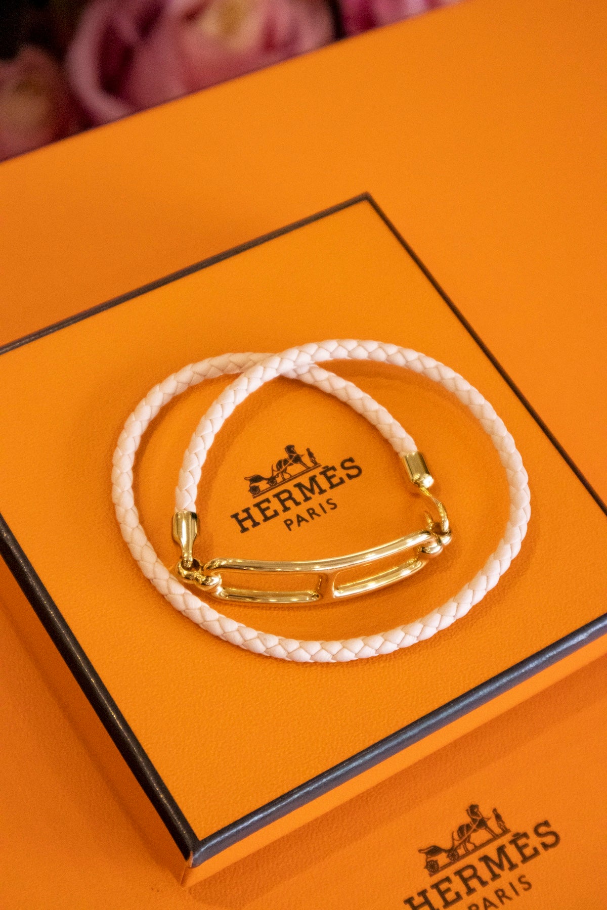 Hermès - Louris Double Tour Armband Leder Rose Gold