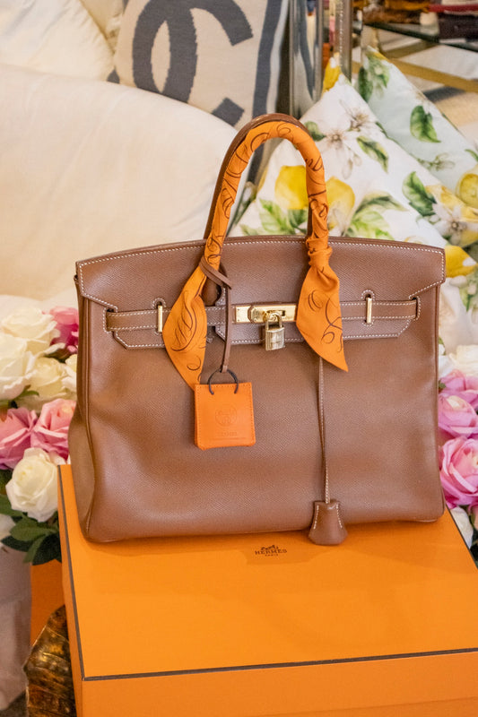Hermès - Birkin Bag 35 Gold Courchevel Leder Goldene Hardware