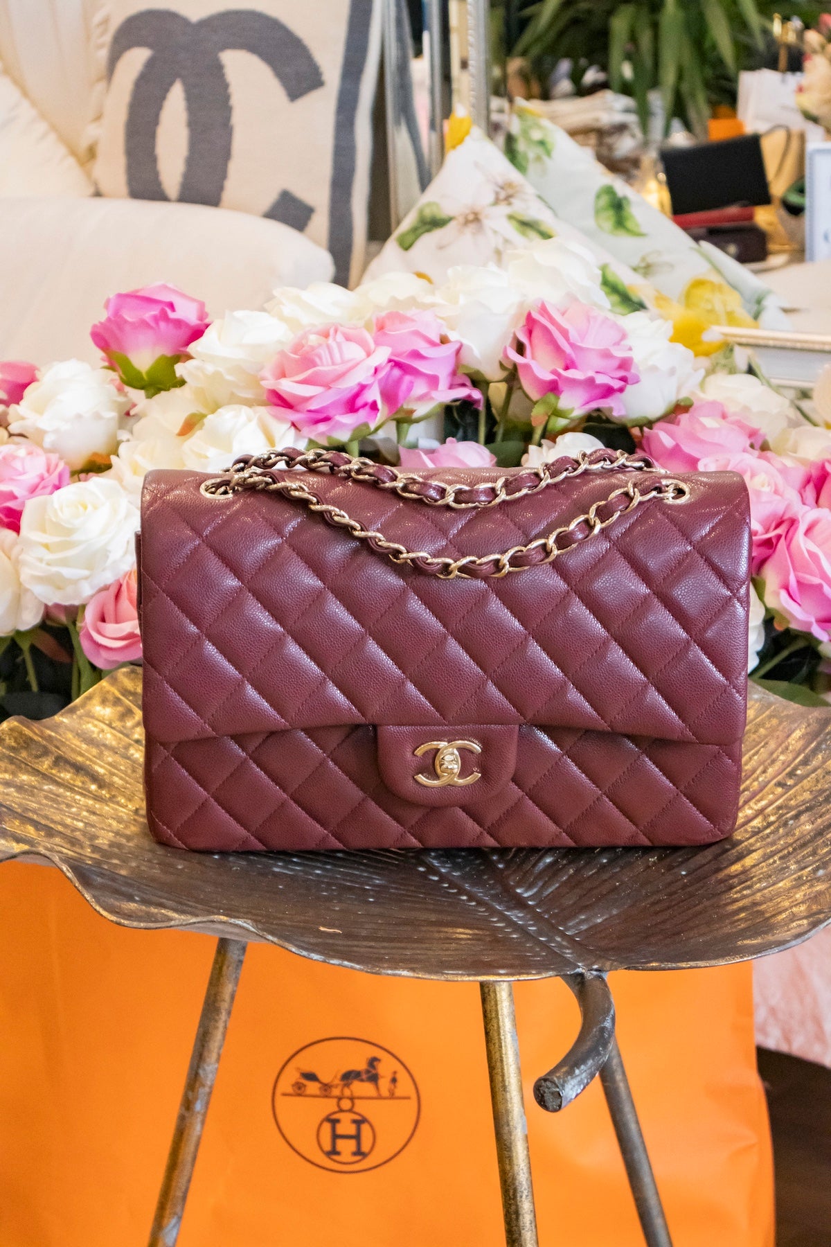 Chanel - Jumbo Burgundy Caviar Leder