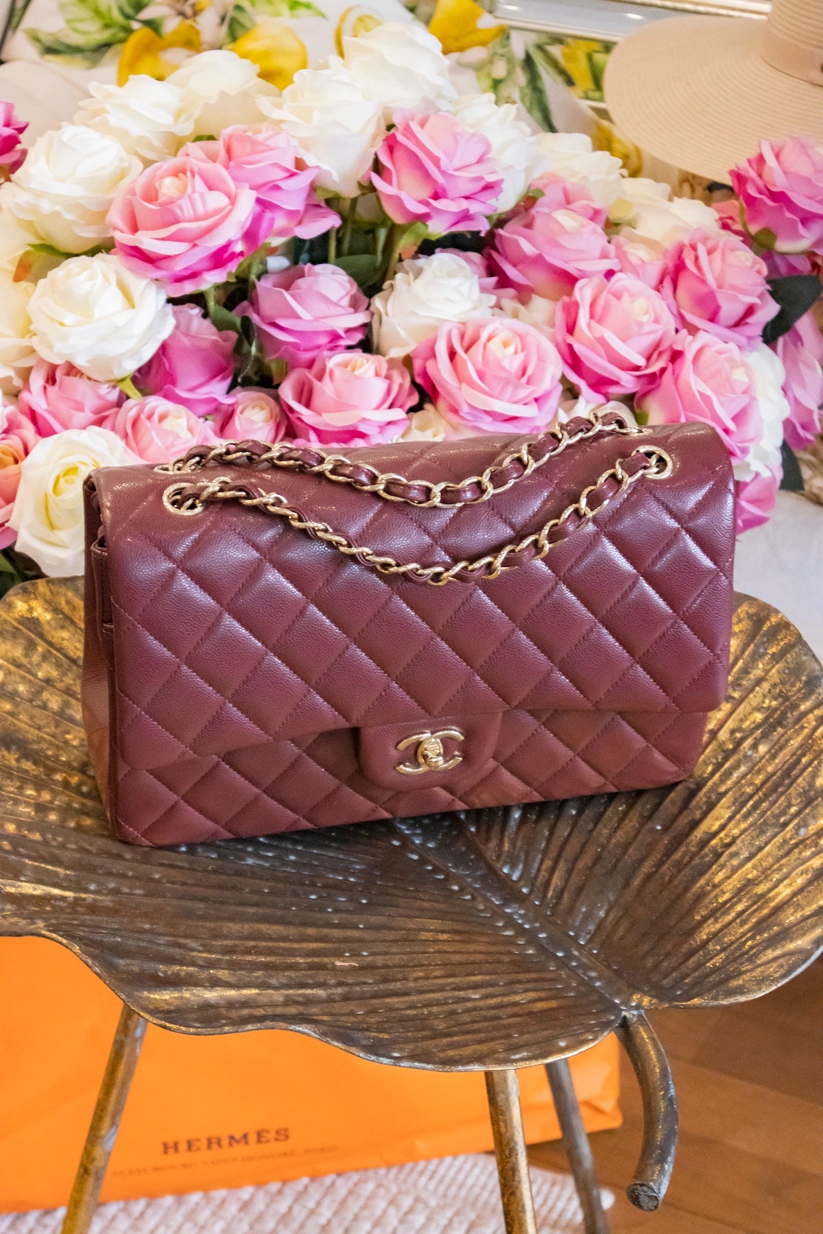 Chanel - Jumbo Burgundy Caviar Leder
