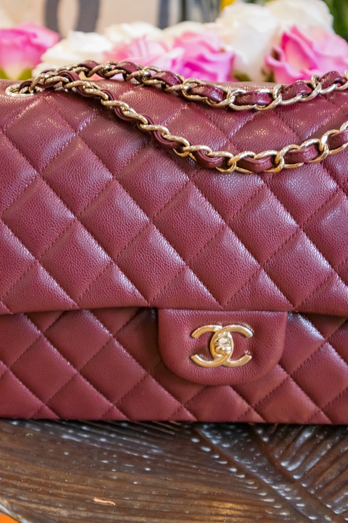 Chanel - Jumbo Burgundy Caviar Leder