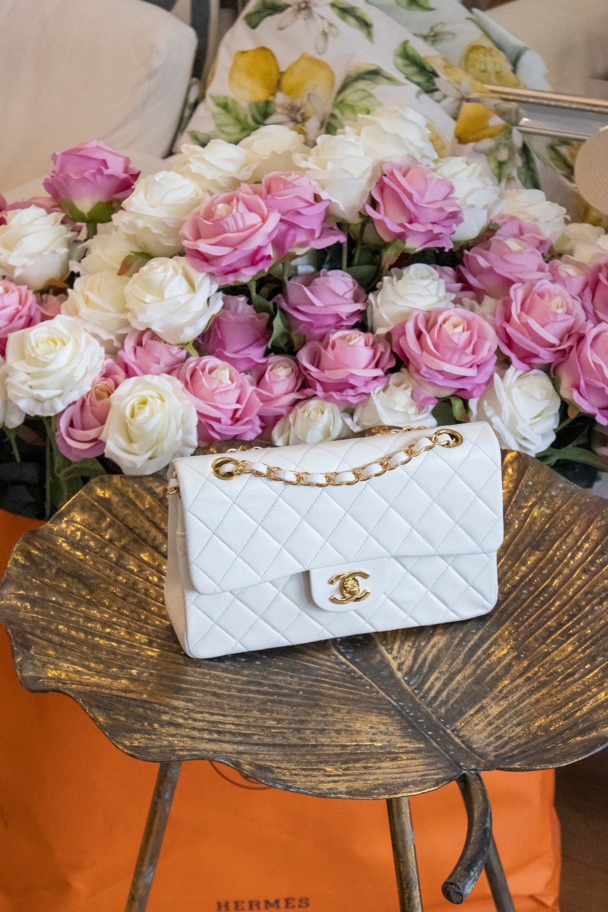 Chanel - Small Double Flap Bag Weiss Lambskin 24 Karat vergoldete Hardware