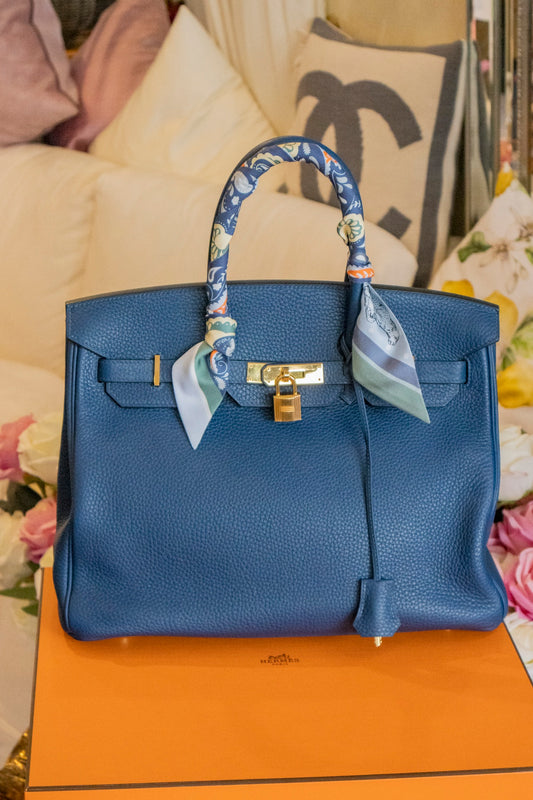 Hermès - Birkin Bag 35 Deep Blue Taurillon Clemence Leder Goldene Hardware