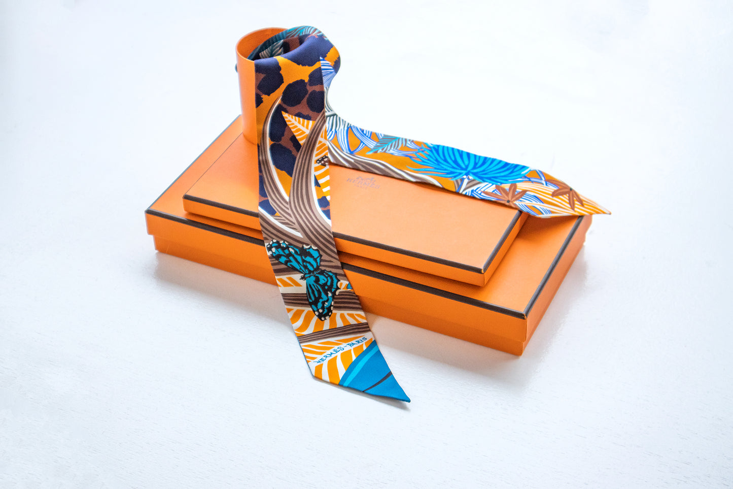Hermès - Twilly Seide Blau/Orange