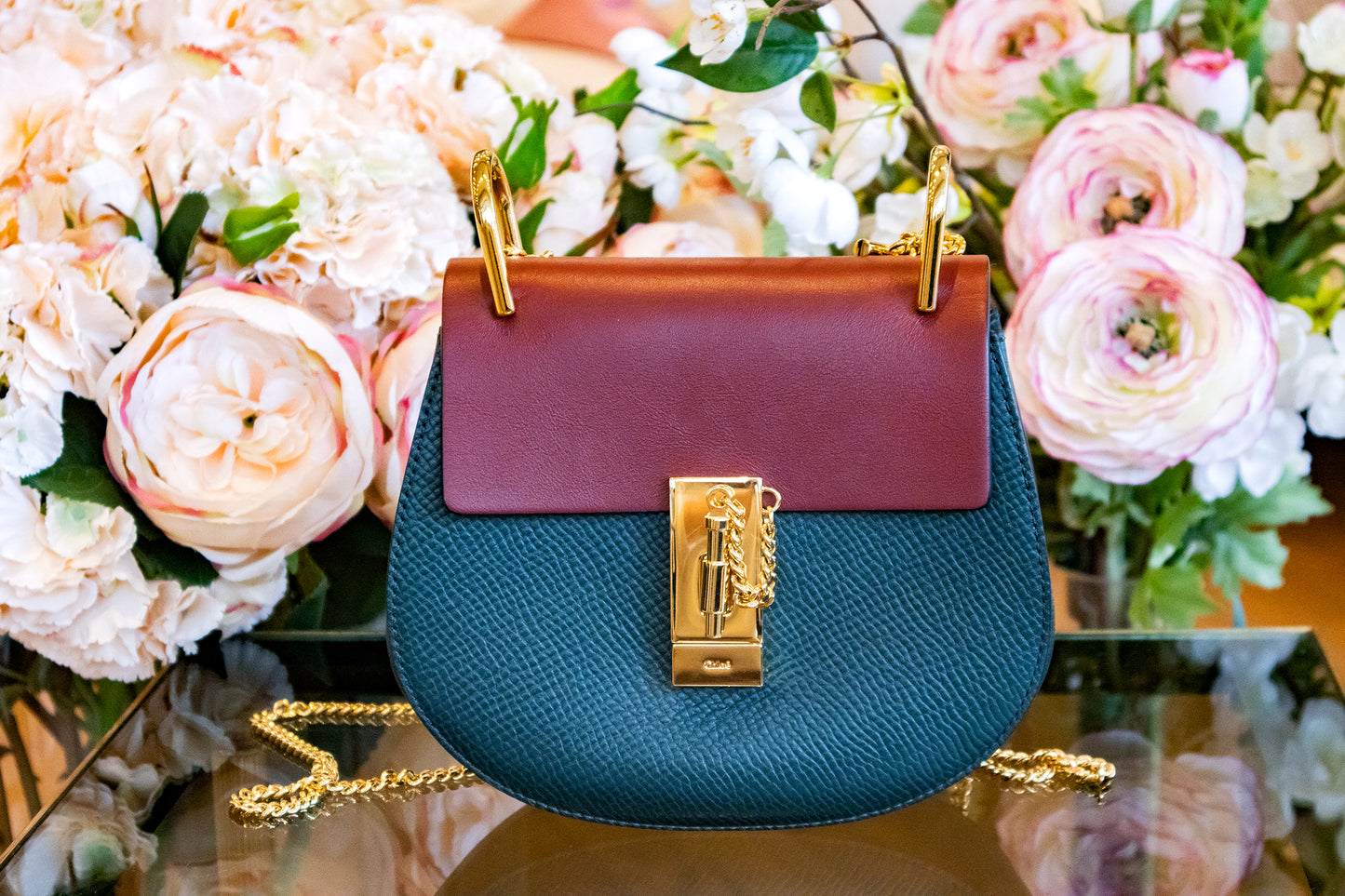 Chloé - Cross Body Tasche Rot/Grün mit goldener Hardware