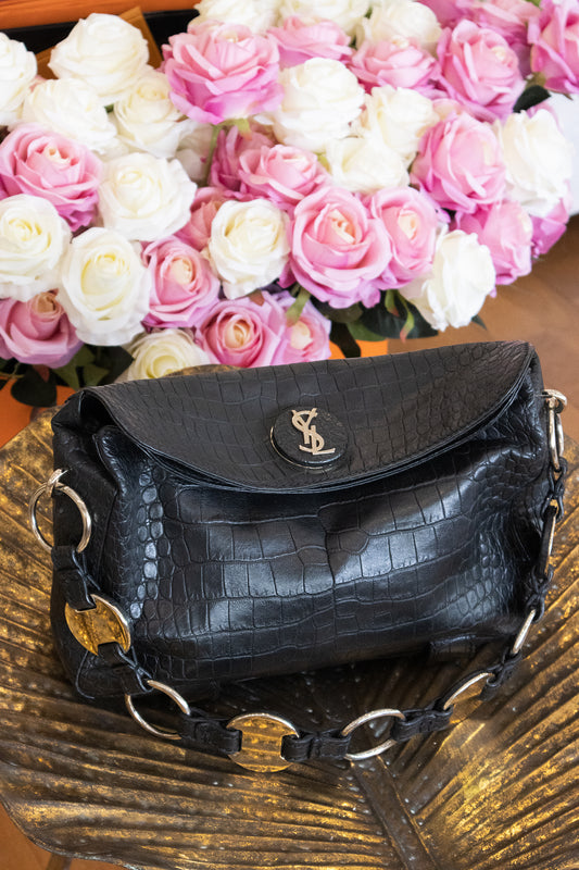 Yves Saint Laurent – Schultertasche aus schwarzem Leder
