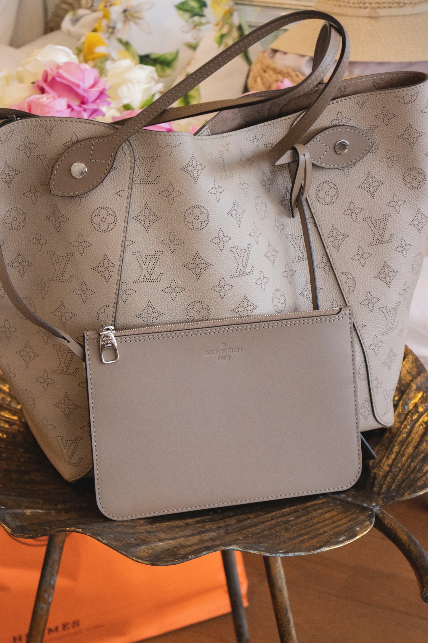 Louis Vuitton - Monogram Mahina Hina MM Galet Beige Tote Bag