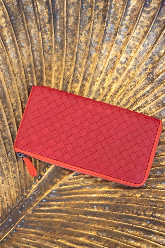 Bottega Veneta - Geldbörse Intrecciato Round Zipper Rot