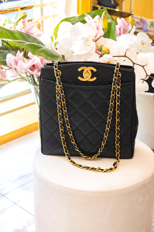 Chanel - Vintage CC Tote - Kaviarleder Schwarz