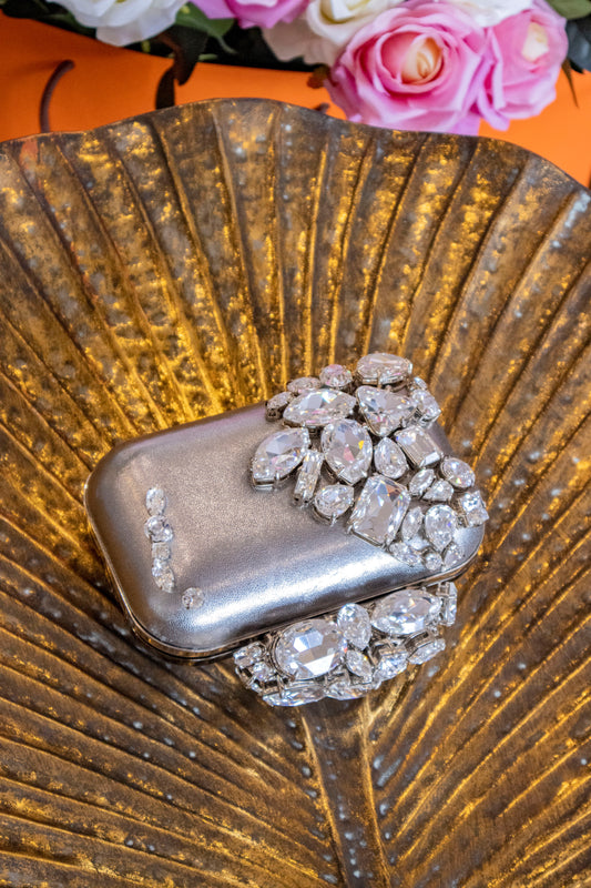 Jimmy Choo - Clutch silber mit Glitzersteinen