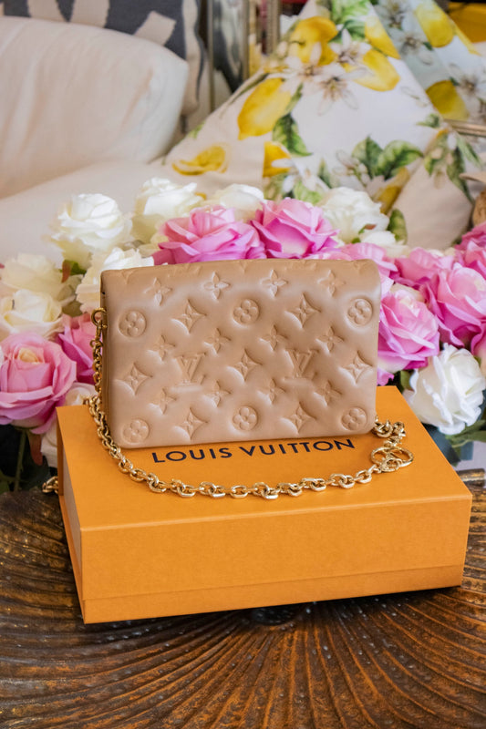 Louis Vuitton - Pochette Coussin aus Leder in Camel