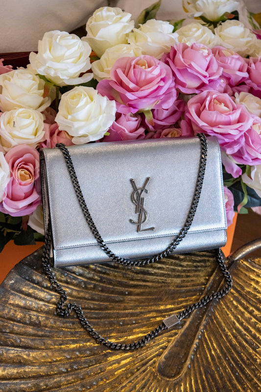 Saint Laurent - Kate Silberne Leder Handtasche