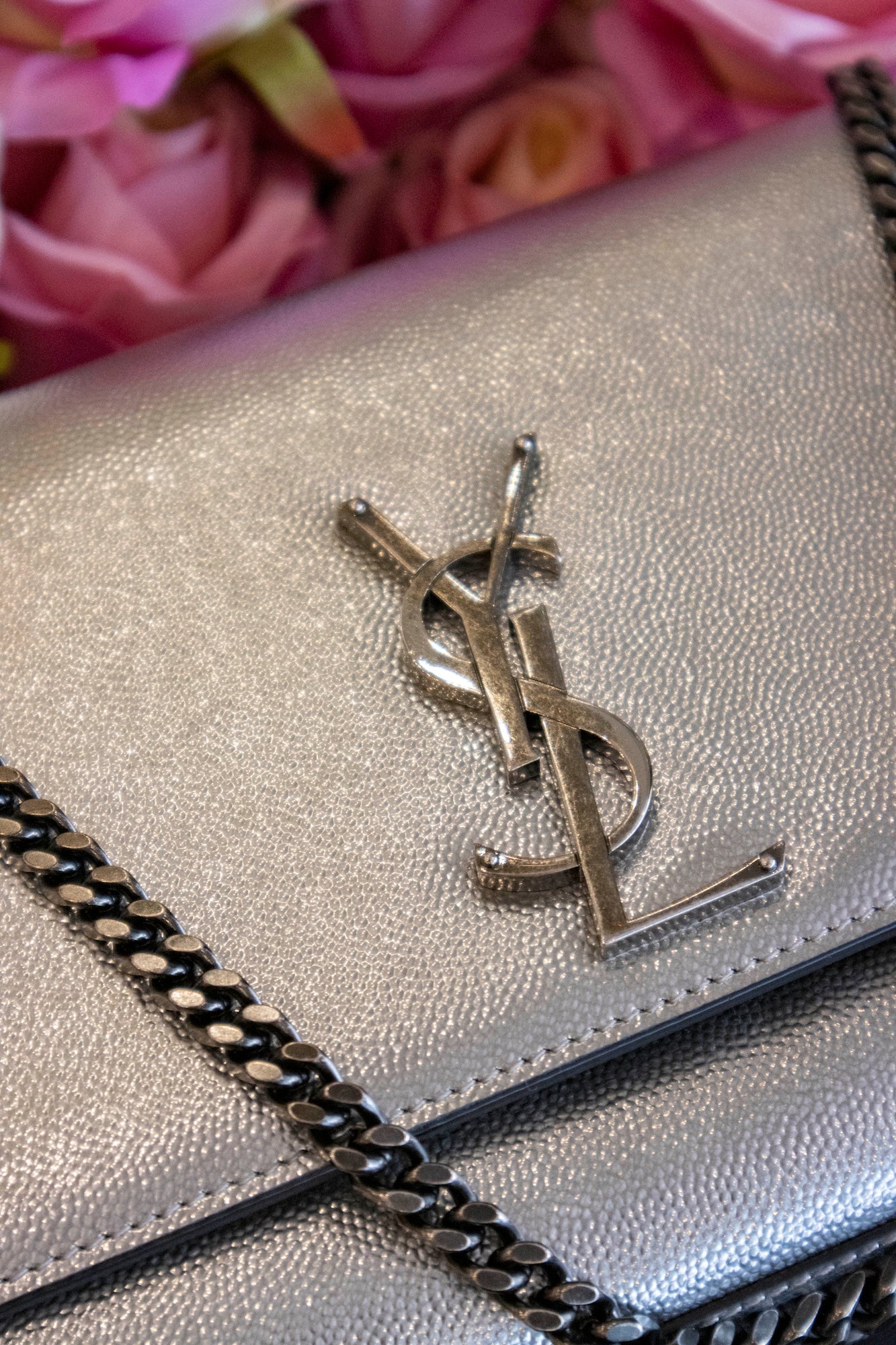 Saint Laurent - Kate Silberne Leder Handtasche