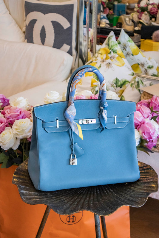 Hermès - Birkin Bag Leder in Hellblau mit palladiumfarbener Hardware