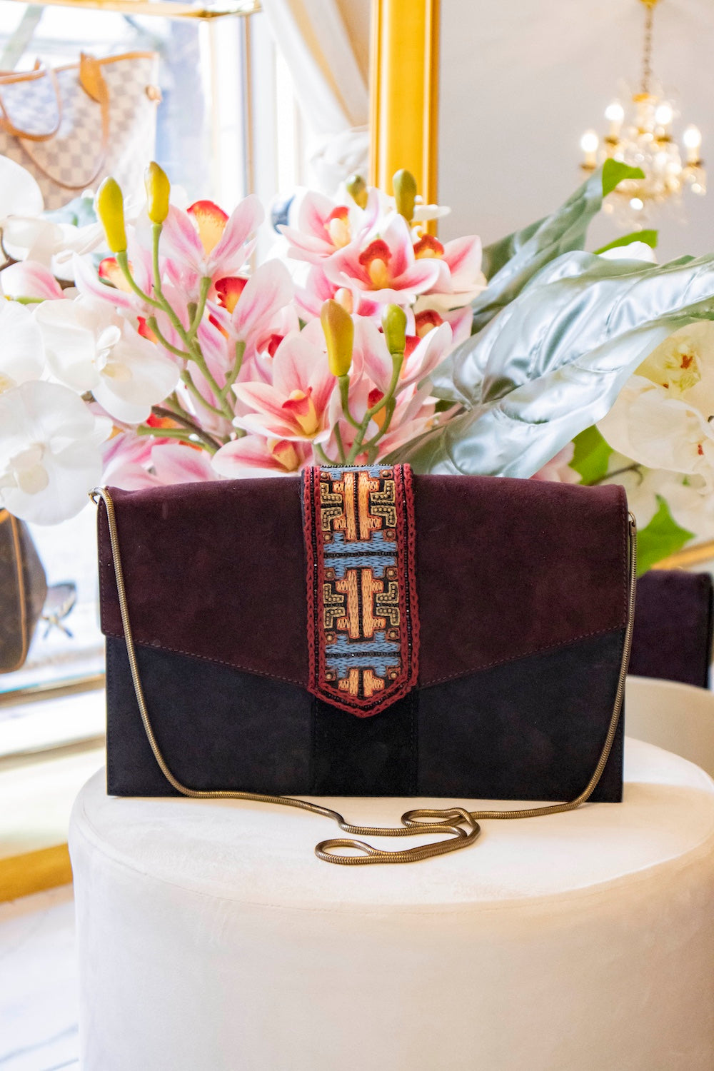 Etro - Tasche Velourleder/Stoff Brokat mit Kette