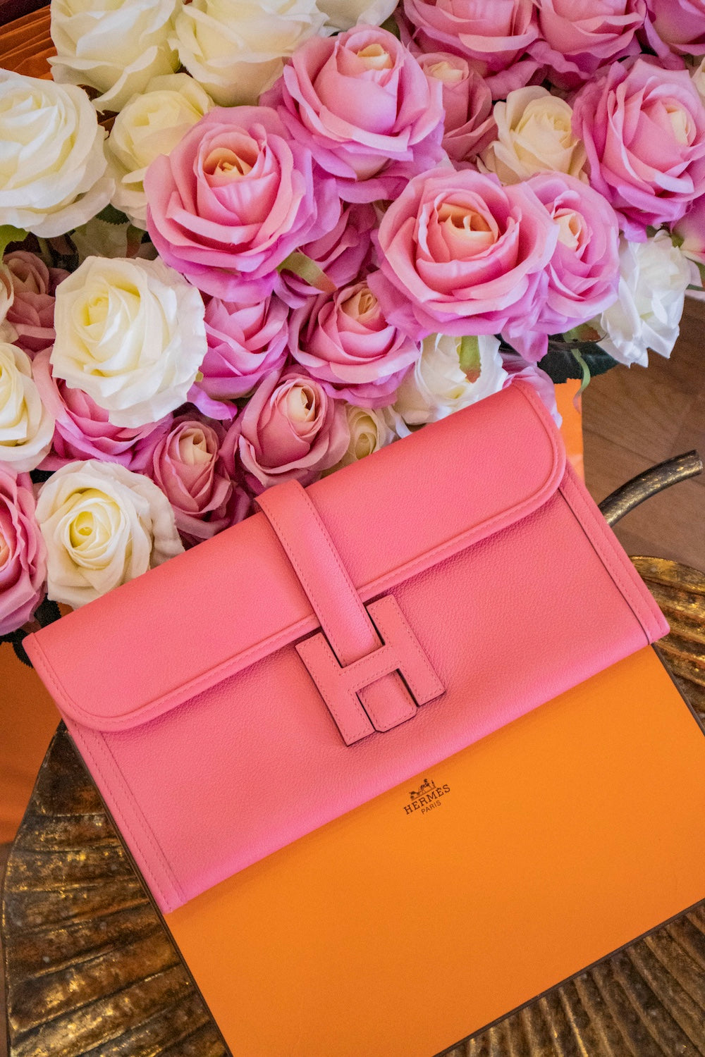 Hermès - Jige Elan Clutch Evercolor 29 Rose Azalee