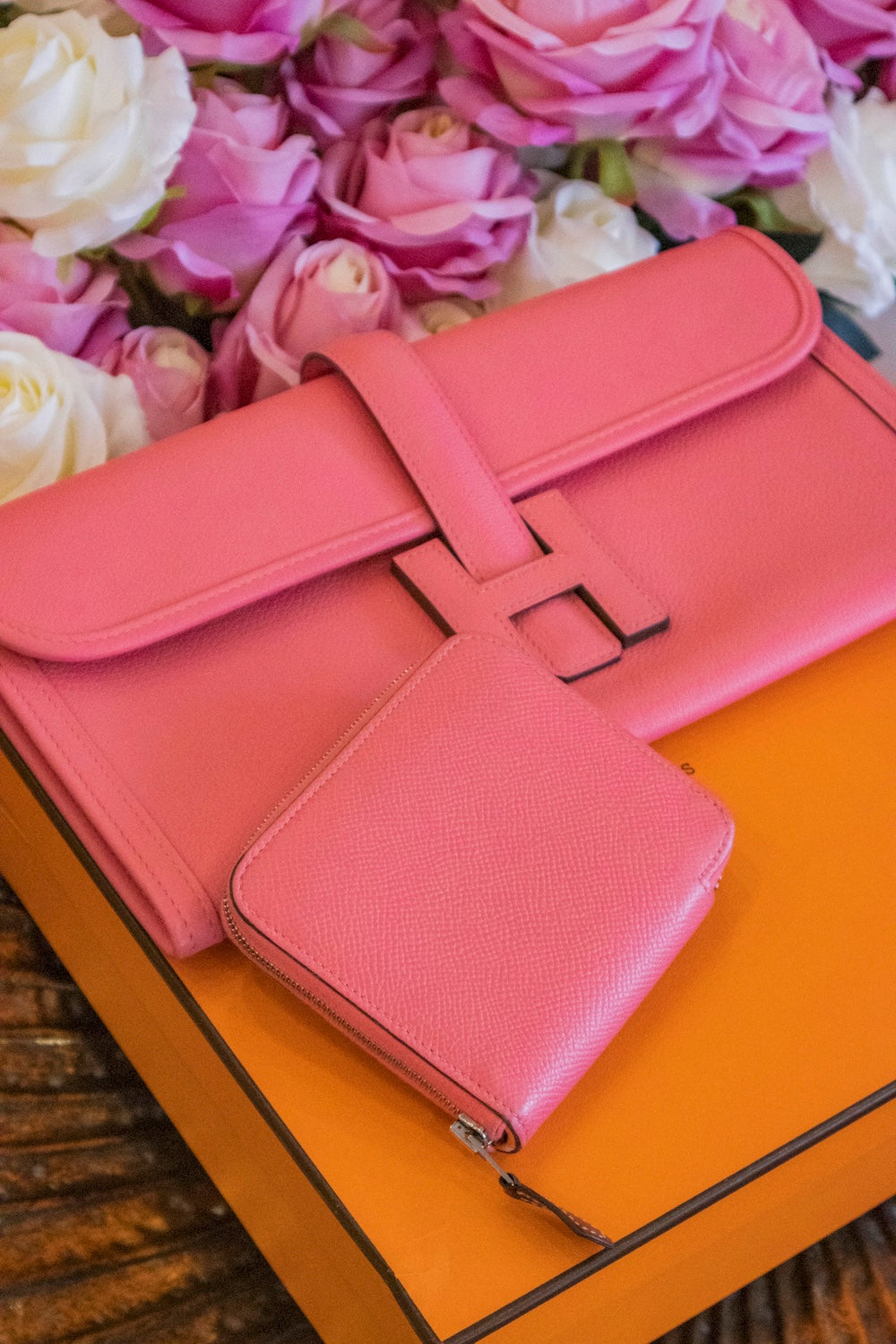 Hermès - Jige Elan Clutch Evercolor 29 Rose Azalee