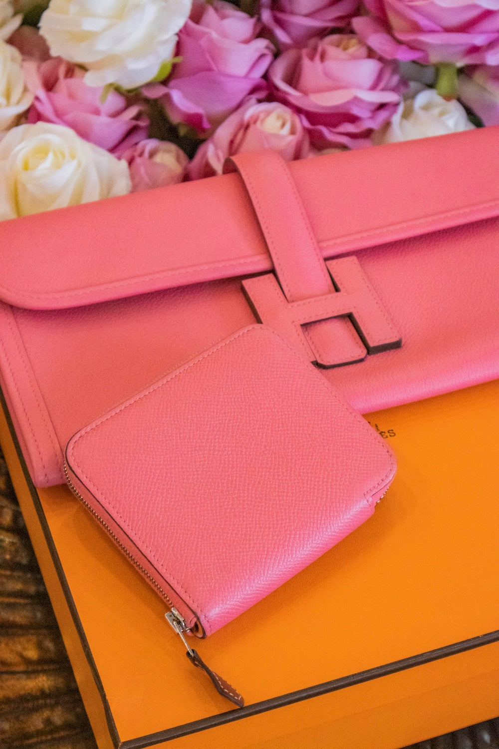 Hermès - Jige Elan Clutch Evercolor 29 Rose Azalee