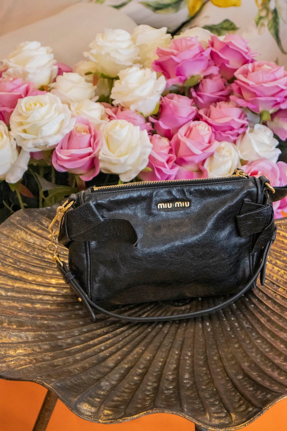 Miu Miu - Vitello Lux Black Bow Tasche