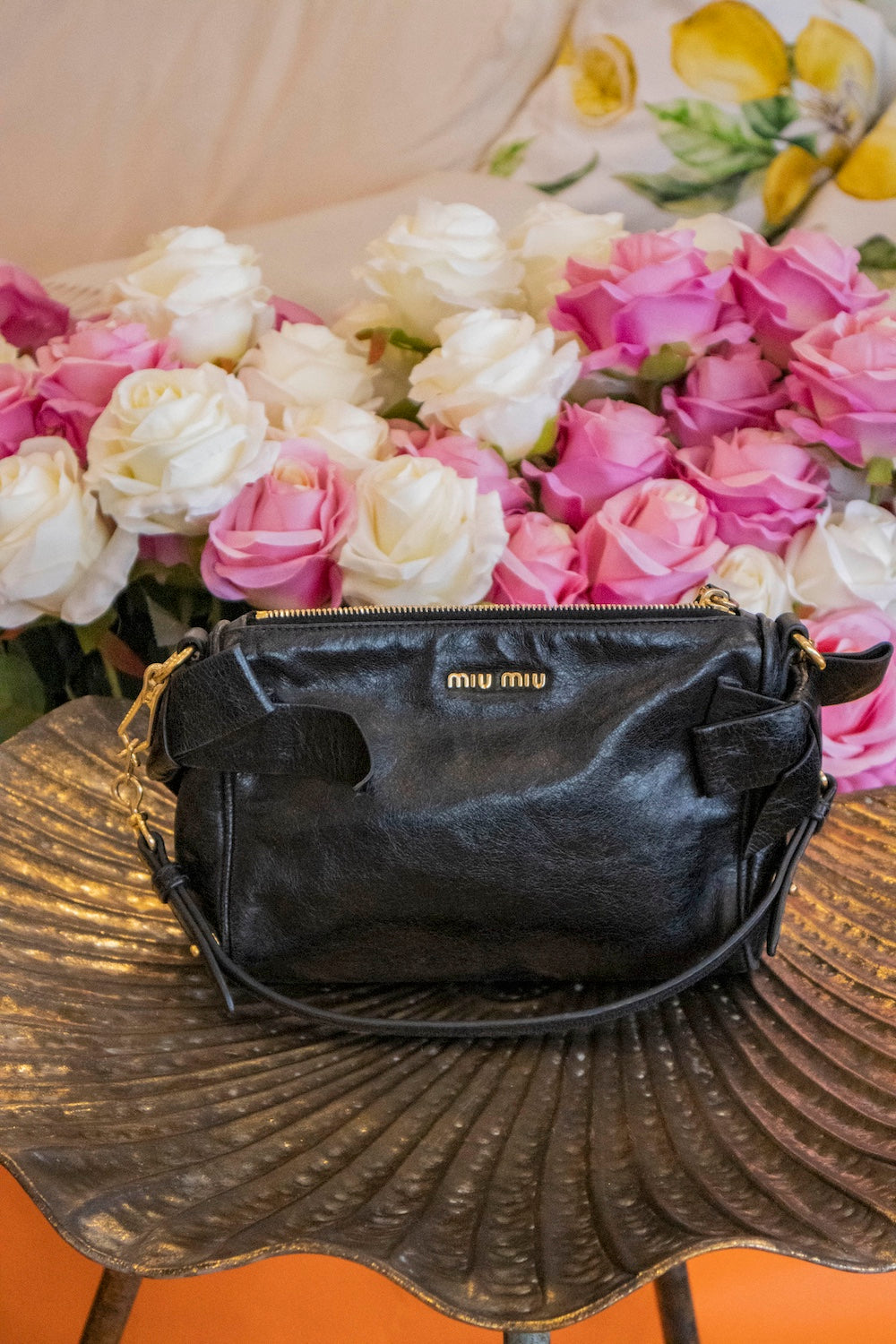 Miu Miu - Vitello Lux Black Bow Tasche