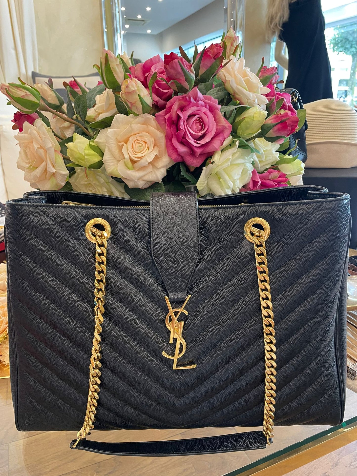 Yves Saint Laurent - Cassandre Chevron Leather Chain Shopper