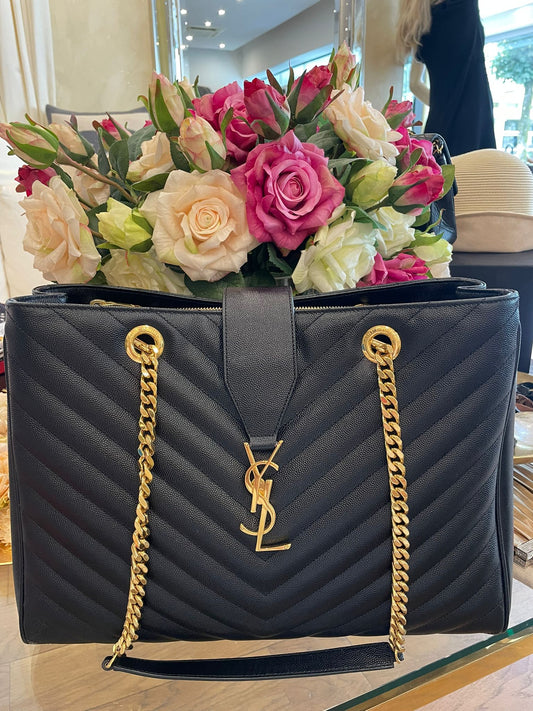 Yves Saint Laurent - Cassandre Chevron Leather Chain Shopper