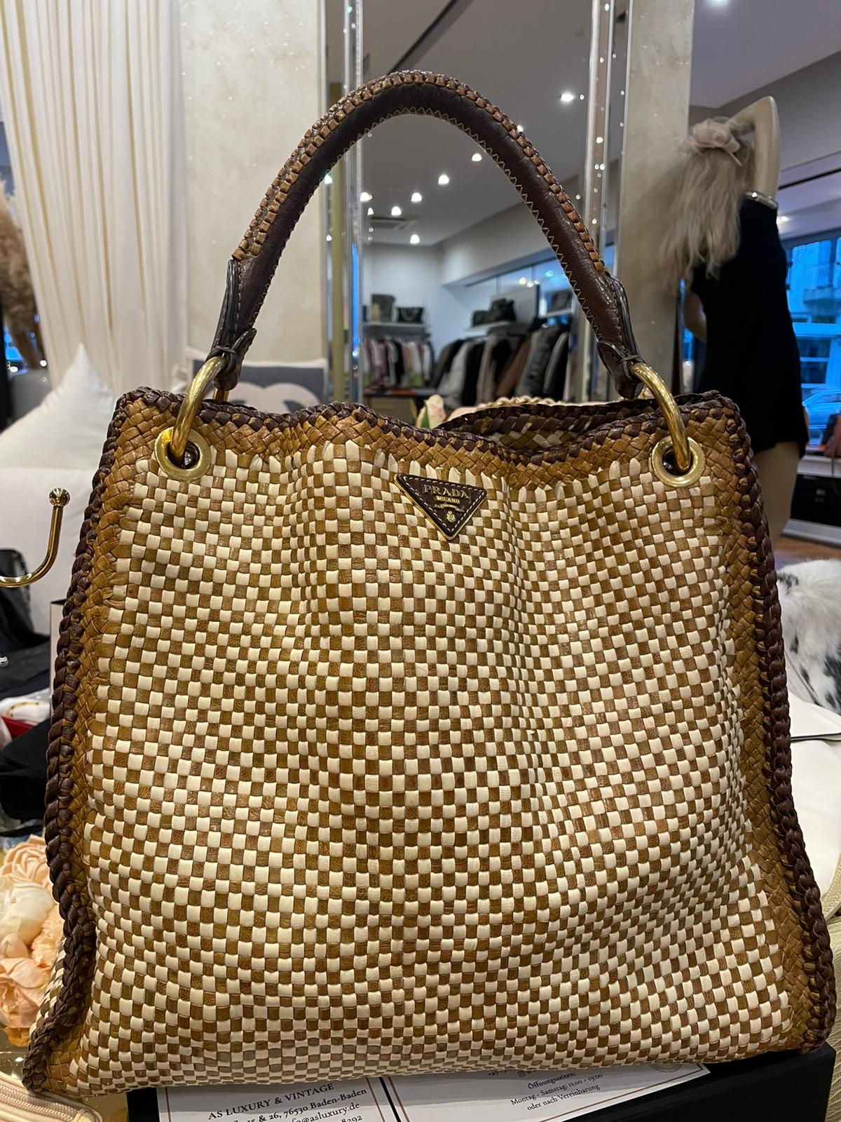 Prada - Madras Leder Handtasche Beige Braun