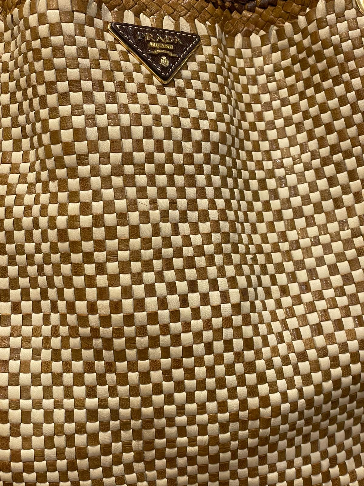 Prada - Madras Leder Handtasche Beige Braun