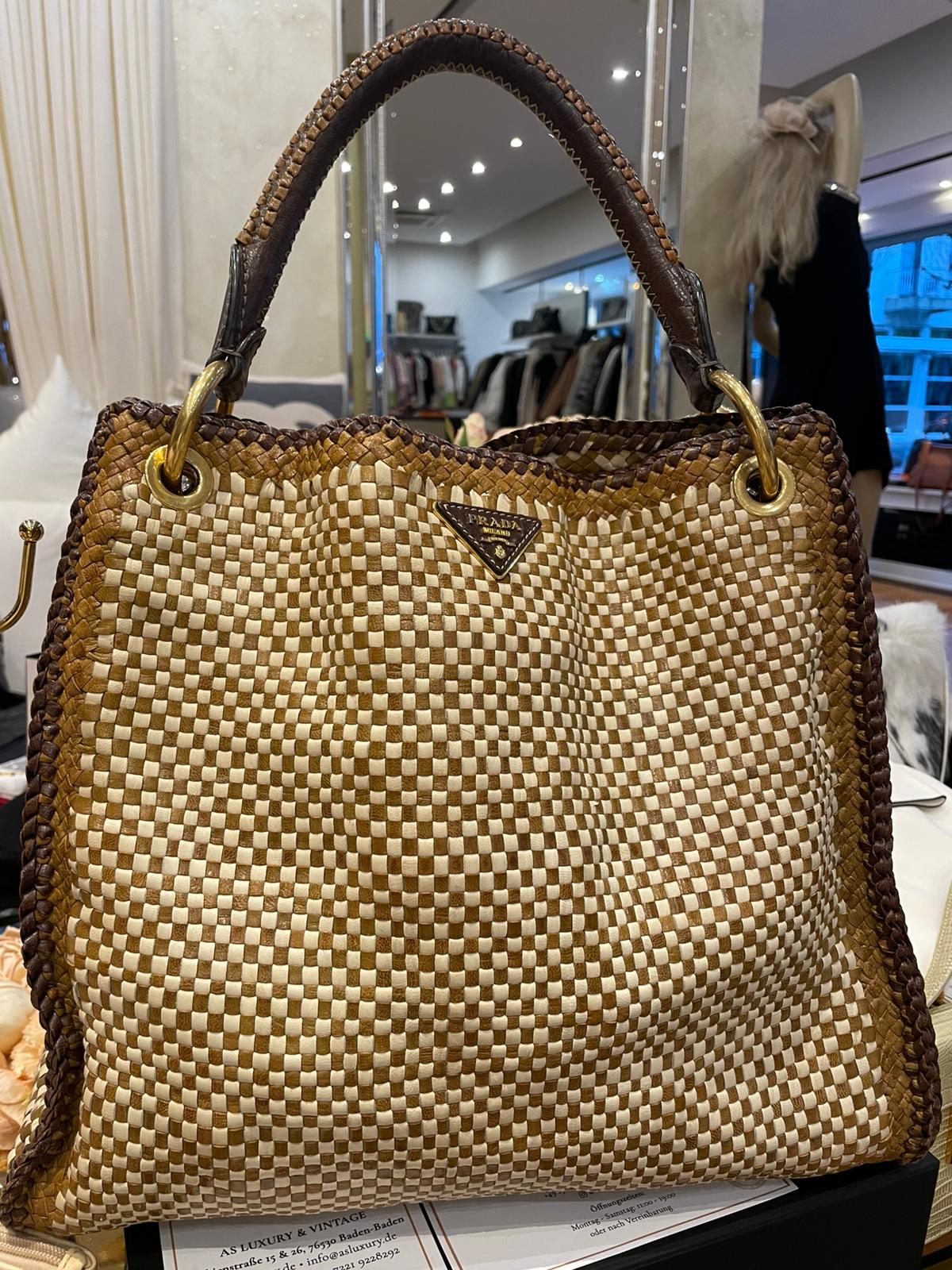 Prada - Madras Leder Handtasche Beige Braun