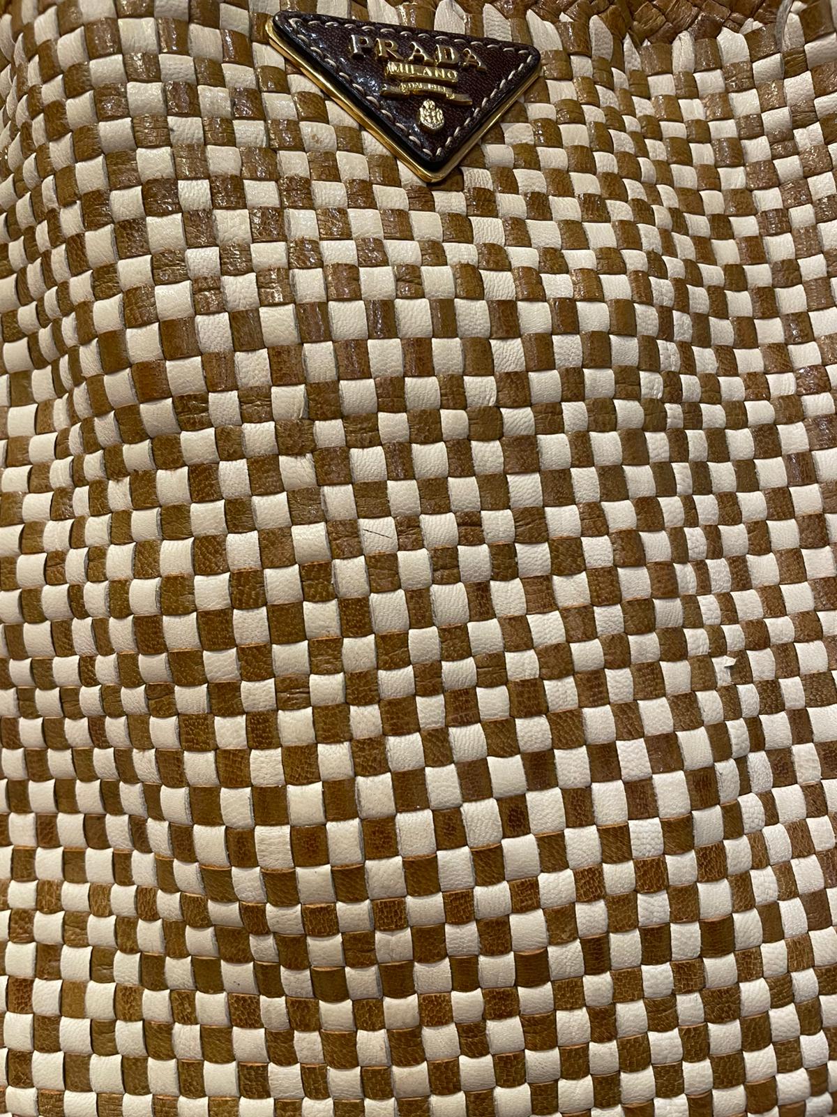 Prada - Madras Leder Handtasche Beige Braun