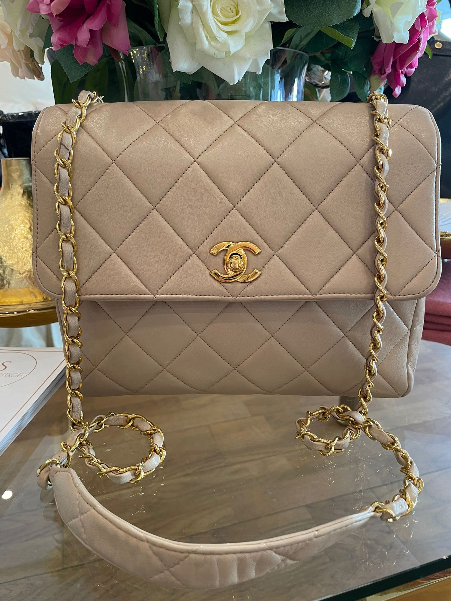 Chanel - Timeless Single Flap Bag Lambskin Beige GHW
